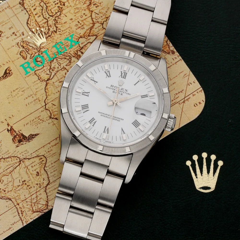 Pre Owned Rolex Oyster Date 34mm Steel Engine Turned Bezel Watch, 15210