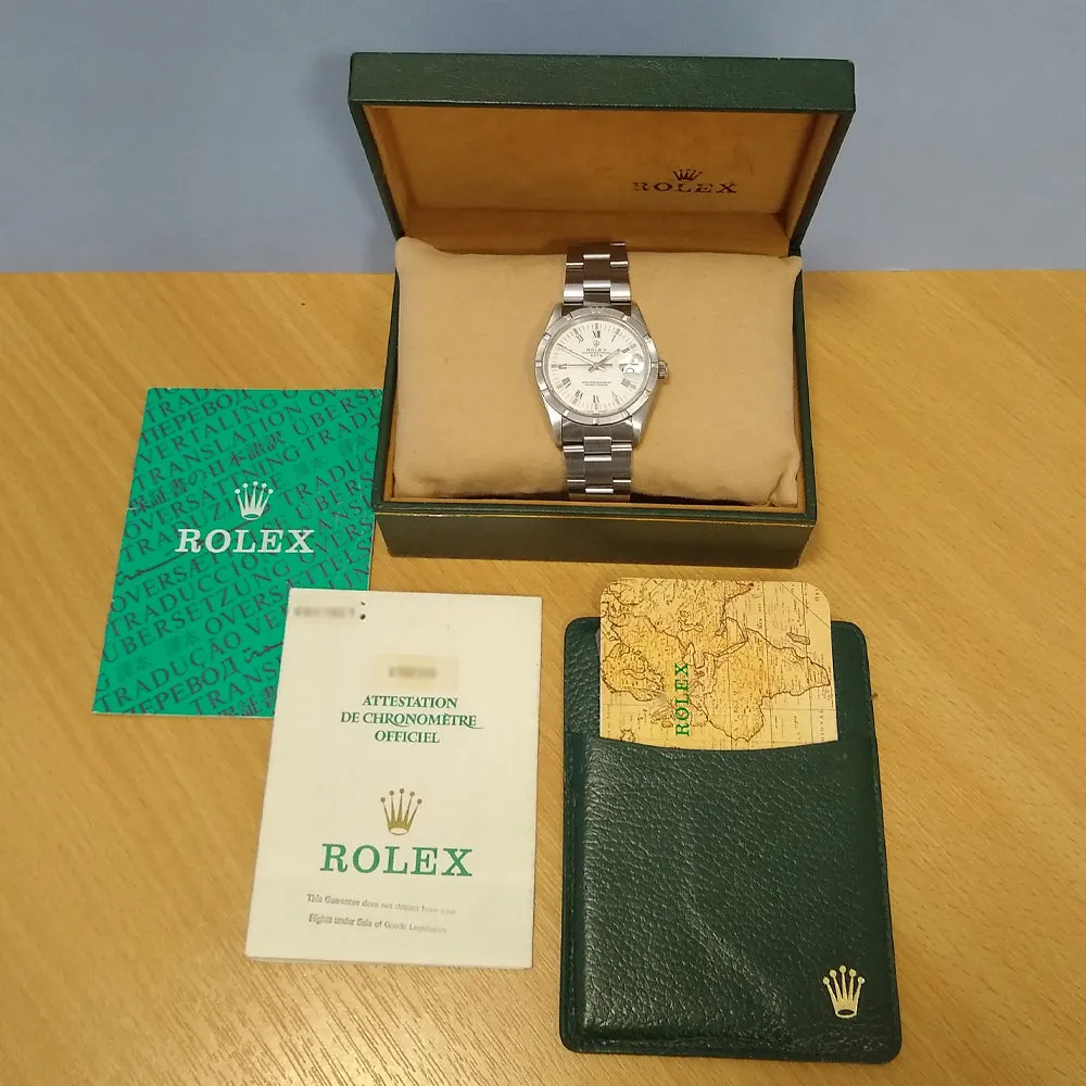 Pre Owned Rolex Oyster Date 34mm Steel Engine Turned Bezel Watch, 15210