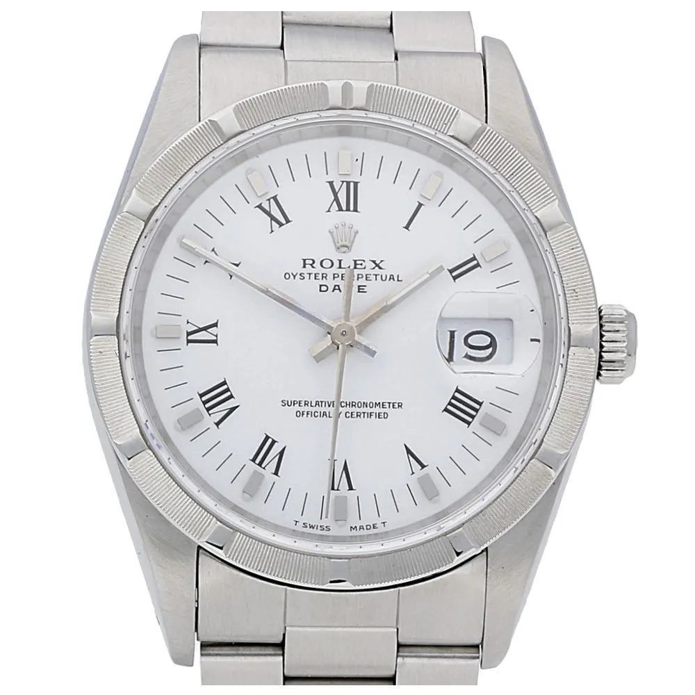 Pre Owned Rolex Oyster Date 34mm Steel Engine Turned Bezel Watch, 15210