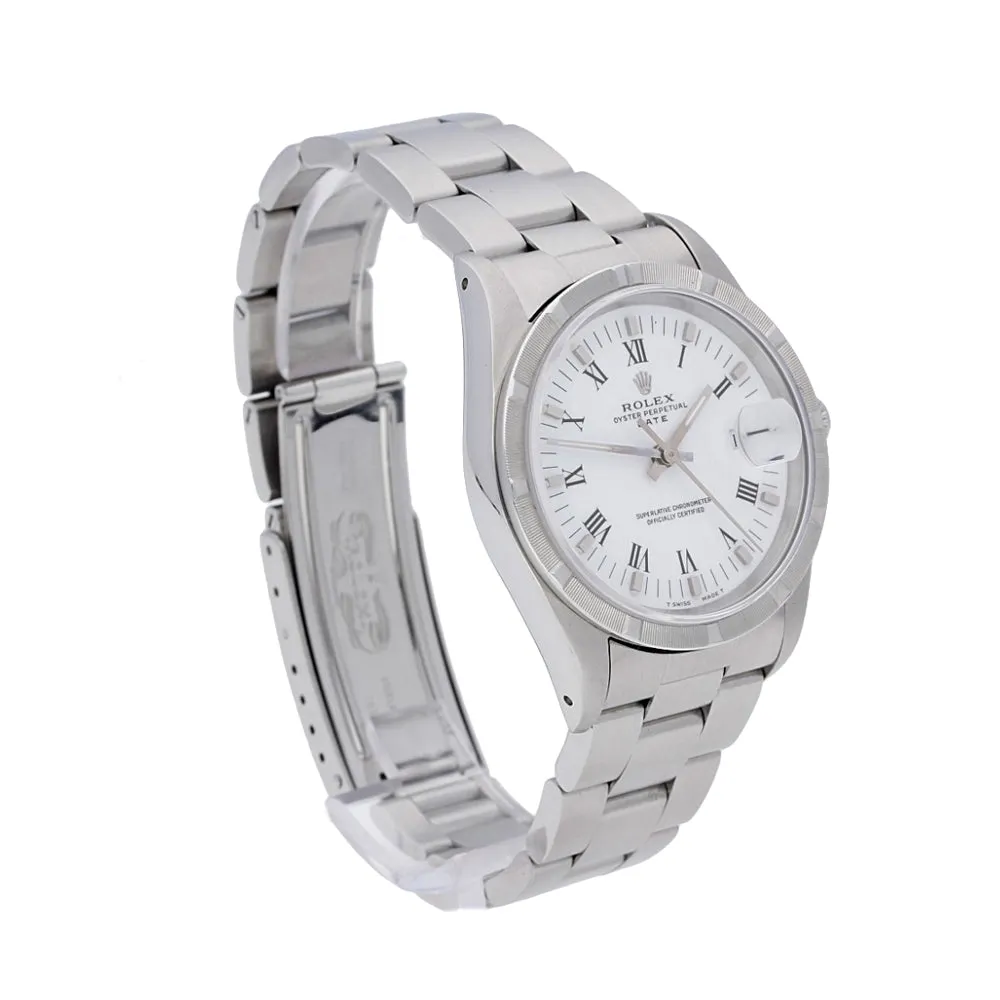 Pre Owned Rolex Oyster Date 34mm Steel Engine Turned Bezel Watch, 15210