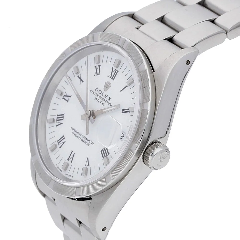 Pre Owned Rolex Oyster Date 34mm Steel Engine Turned Bezel Watch, 15210