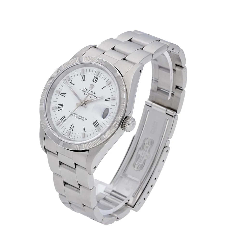 Pre Owned Rolex Oyster Date 34mm Steel Engine Turned Bezel Watch, 15210