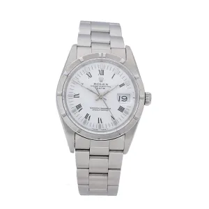 Pre Owned Rolex Oyster Date 34mm Steel Engine Turned Bezel Watch, 15210
