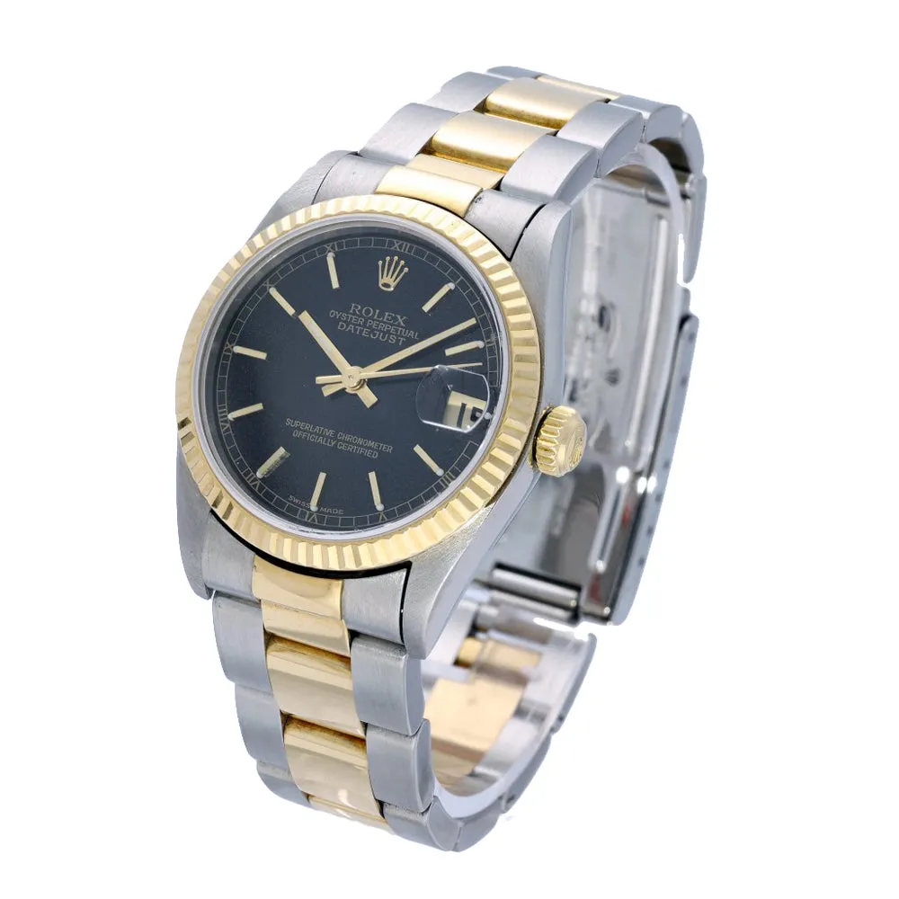 Pre-owned Rolex Oyster Perpetual Datejust 78273 31mm Black Bi-Colour Watch 2001