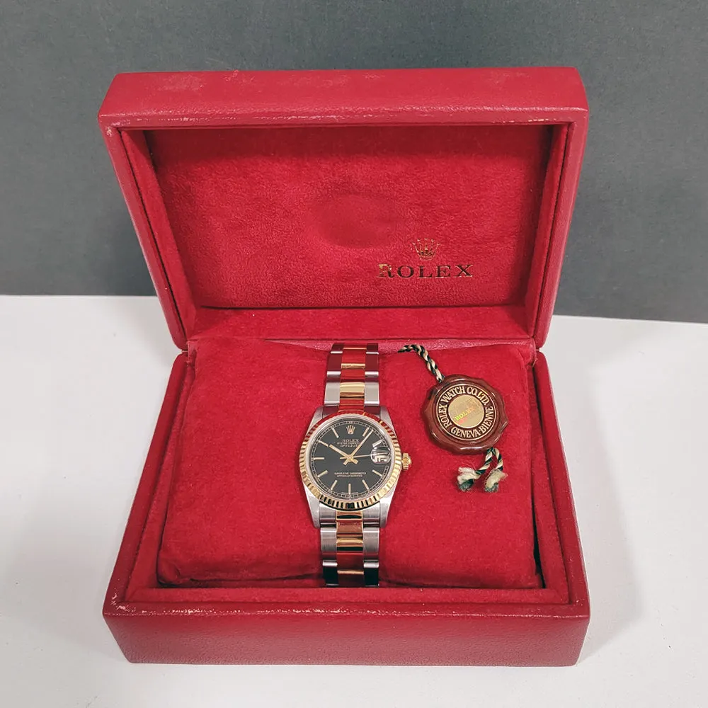 Pre-owned Rolex Oyster Perpetual Datejust 78273 31mm Black Bi-Colour Watch 2001