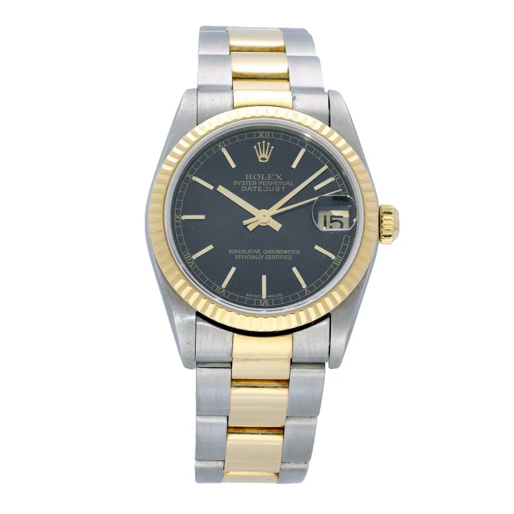 Pre-owned Rolex Oyster Perpetual Datejust 78273 31mm Black Bi-Colour Watch 2001