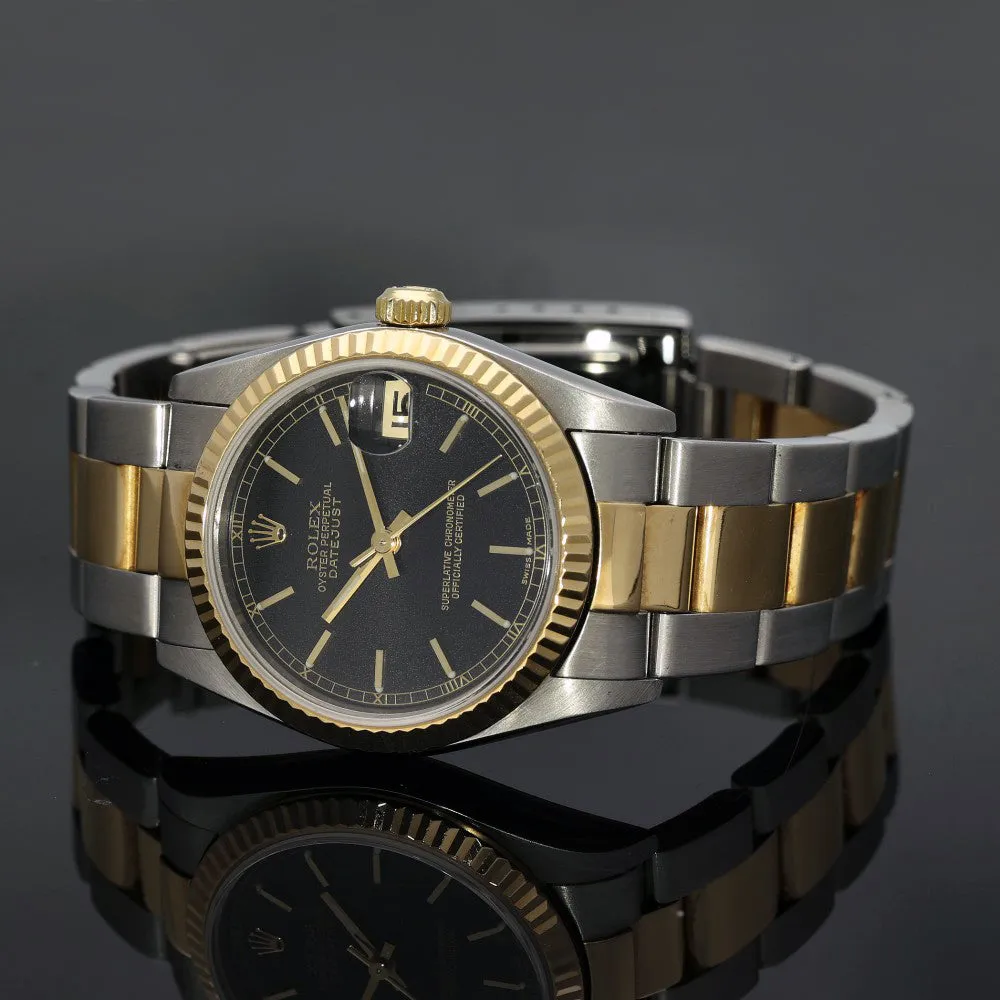 Pre-owned Rolex Oyster Perpetual Datejust 78273 31mm Black Bi-Colour Watch 2001