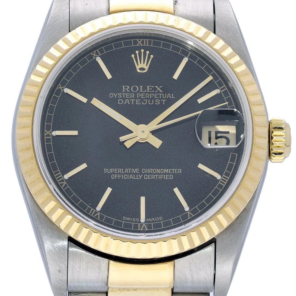 Pre-owned Rolex Oyster Perpetual Datejust 78273 31mm Black Bi-Colour Watch 2001