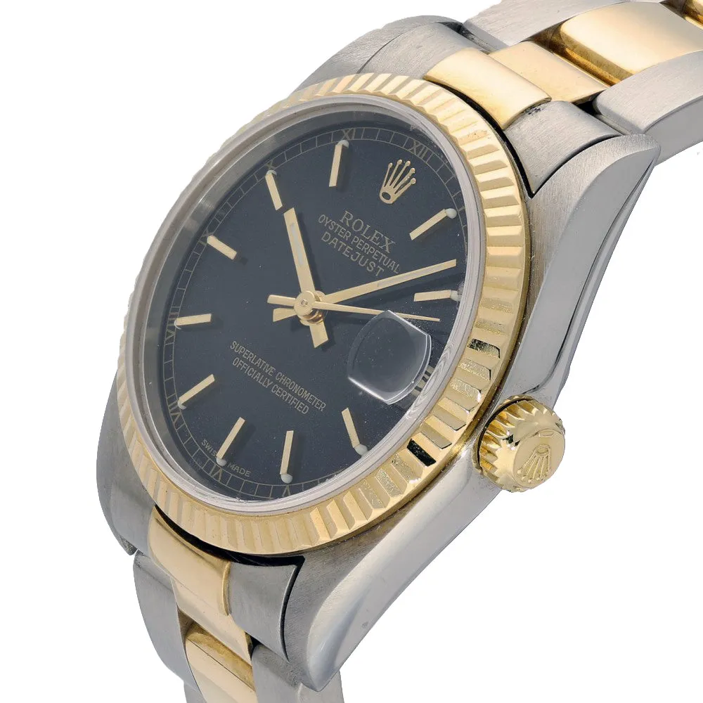 Pre-owned Rolex Oyster Perpetual Datejust 78273 31mm Black Bi-Colour Watch 2001