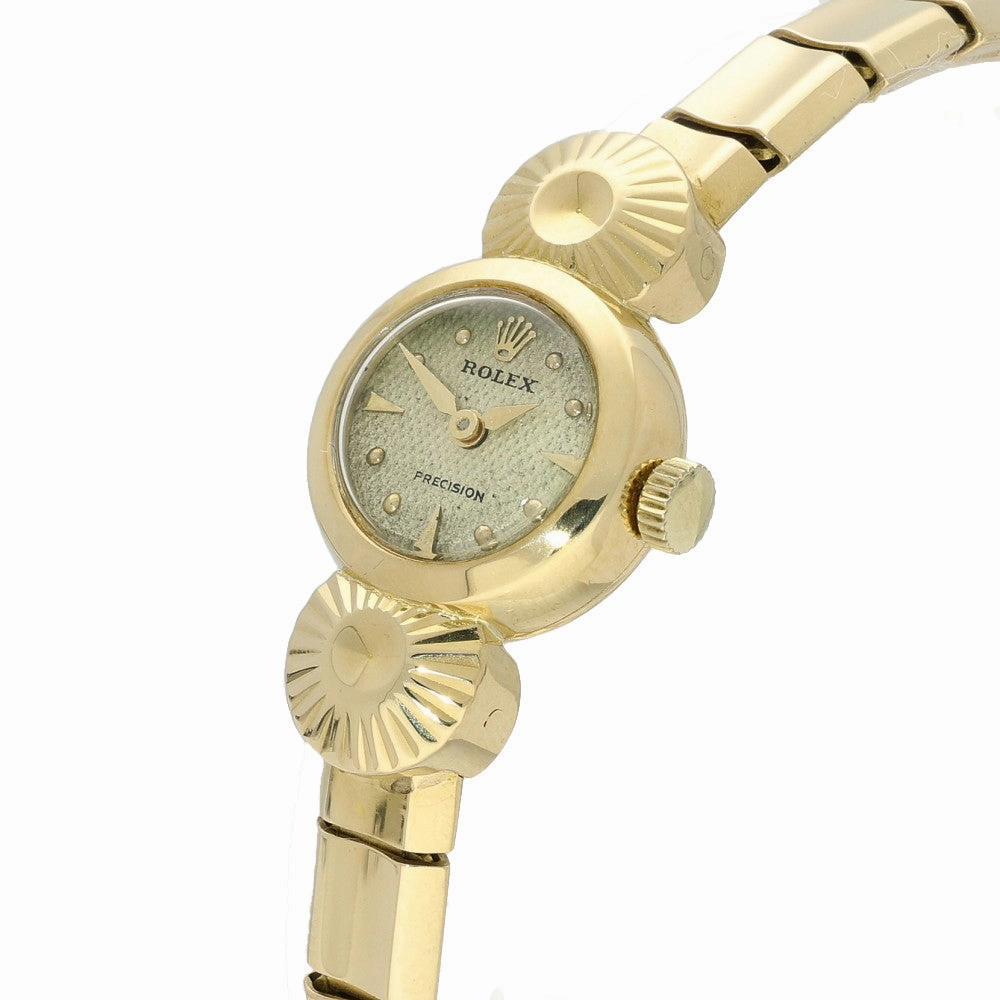Pre-owned 18ct Gold Rolex Precision 1940s Cocktail Watch on Flexi Bracelet with Safety Chain