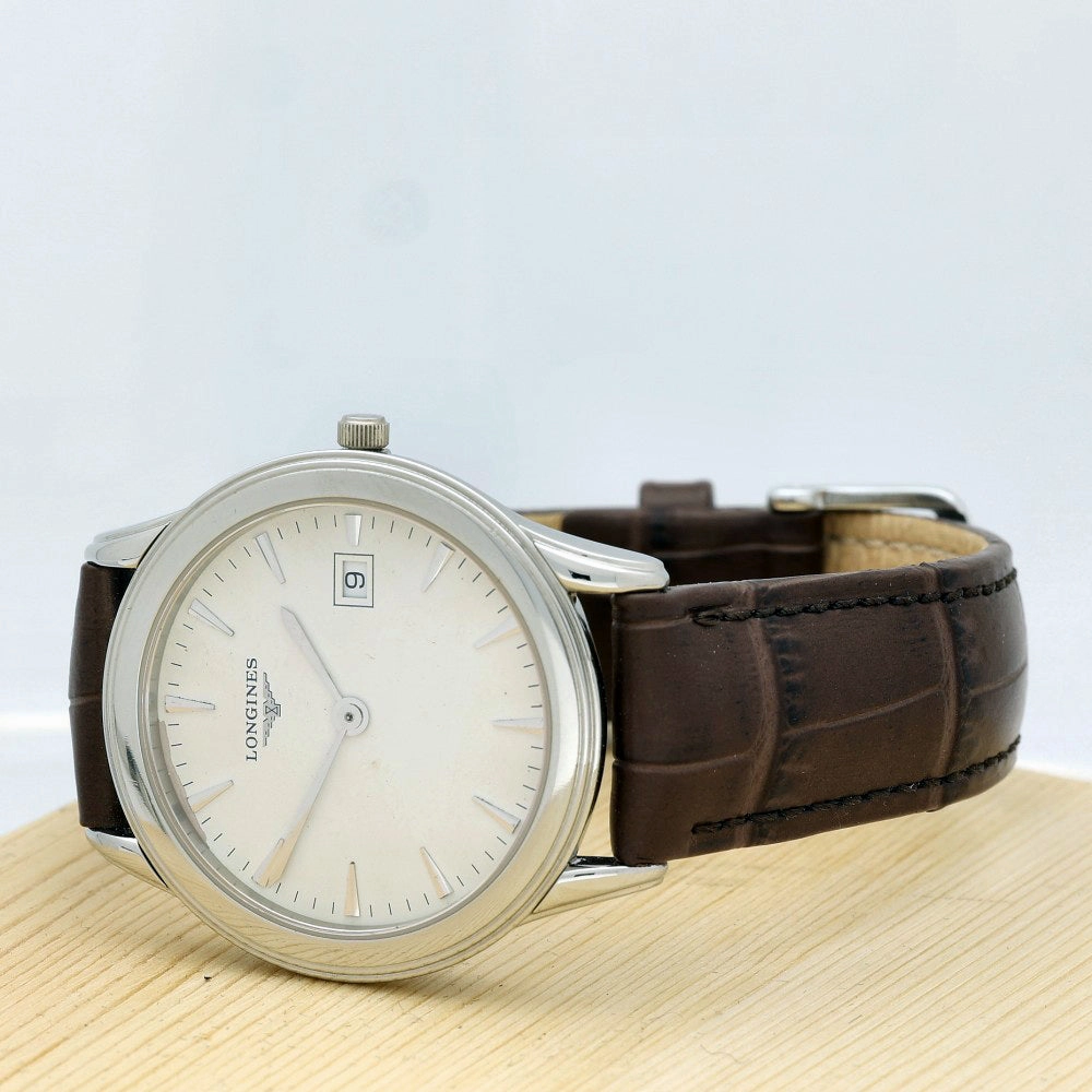 Pre-owned 36mm Longines Steel Quartz Date Strap Watch