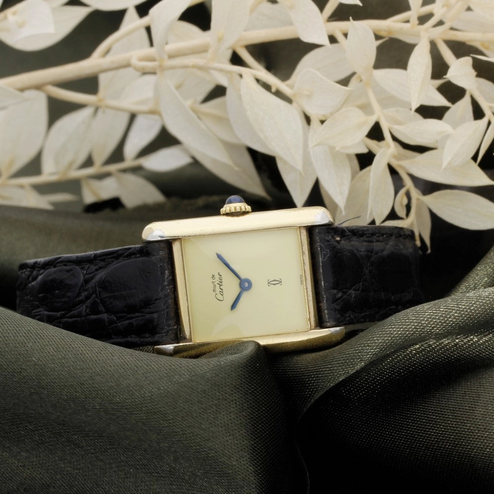 Pre-owned Must De Cartier Gold Plated Ladies 'Ivory Lemon Dial' Mechanical Watch Box and Papers