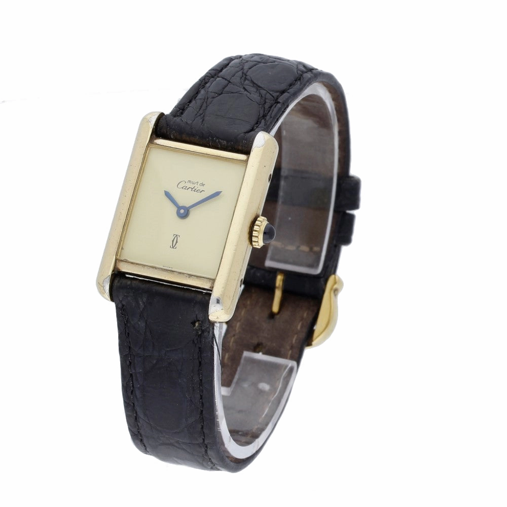 Pre-owned Must De Cartier Gold Plated Ladies 'Ivory Lemon Dial' Mechanical Watch Box and Papers