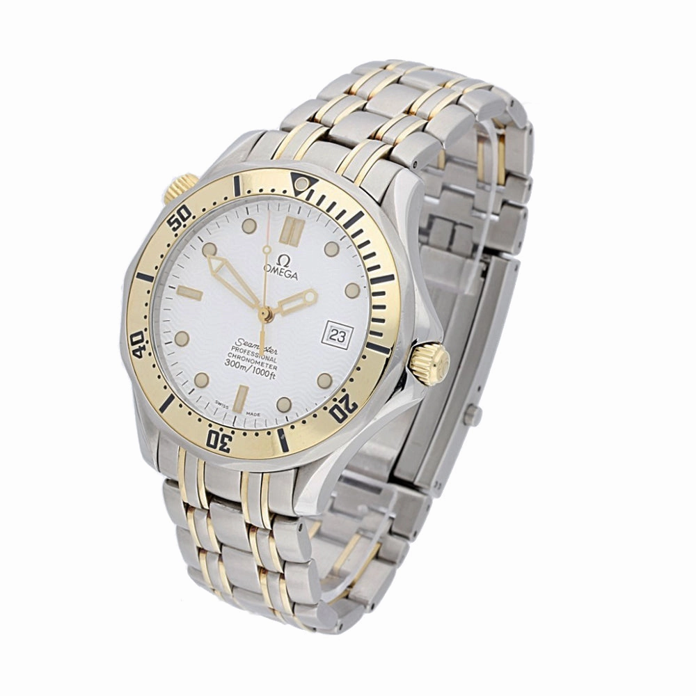 Pre-owned Omega Seamaster Two Tone 1681503 White Dial Box & Service Papers