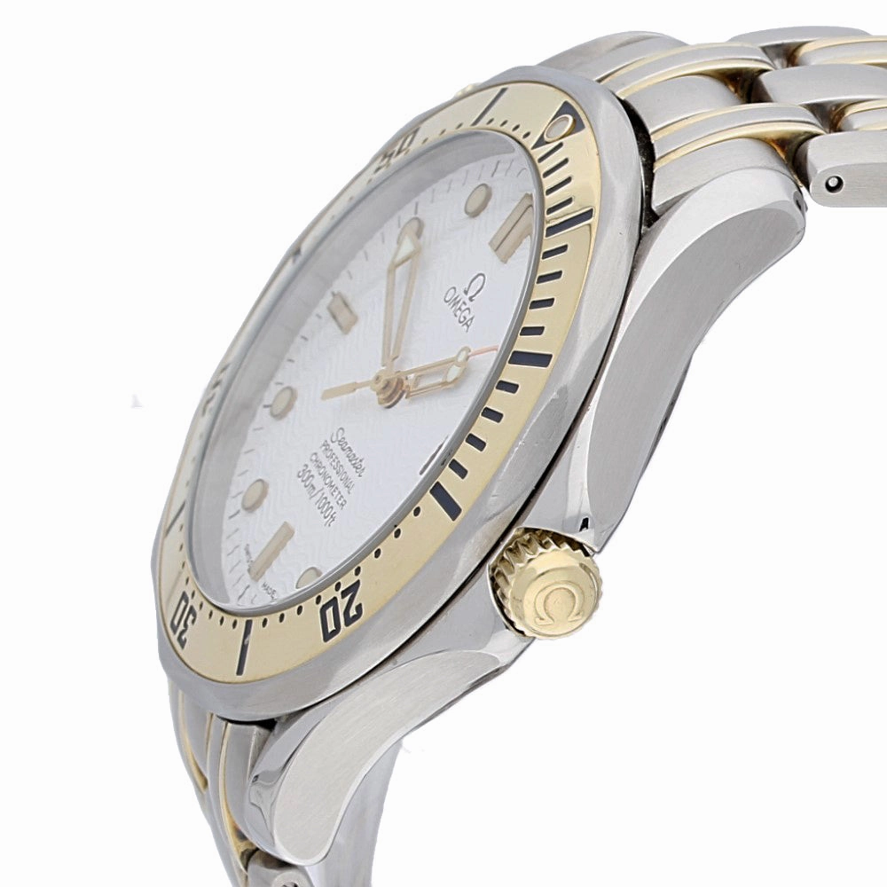 Pre-owned Omega Seamaster Two Tone 1681503 White Dial Box & Service Papers