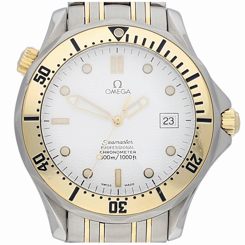 Pre-owned Omega Seamaster Two Tone 1681503 White Dial Box & Service Papers