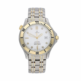 Pre-owned Omega Seamaster Two Tone 1681503 White Dial Box & Service Papers