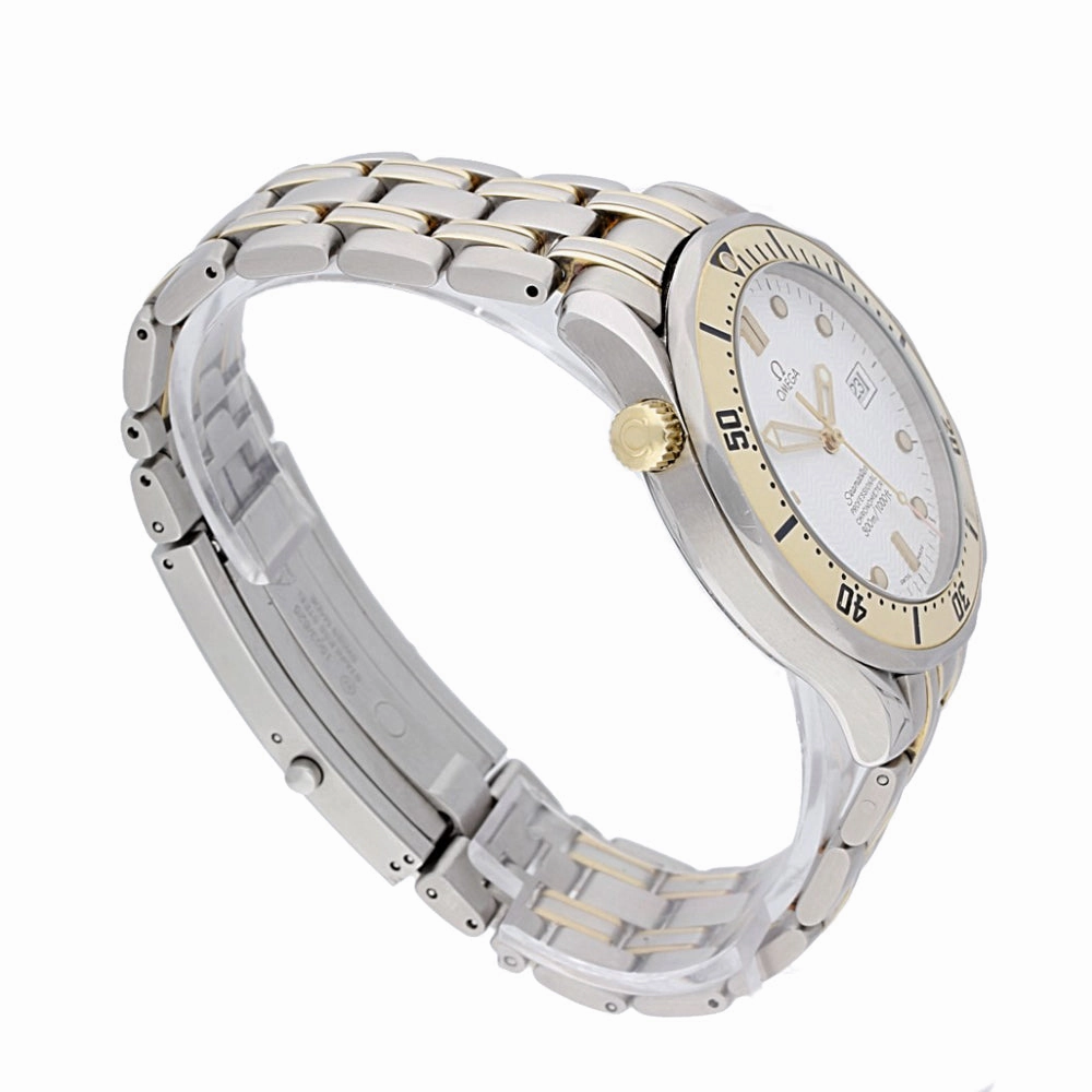 Pre-owned Omega Seamaster Two Tone 1681503 White Dial Box & Service Papers