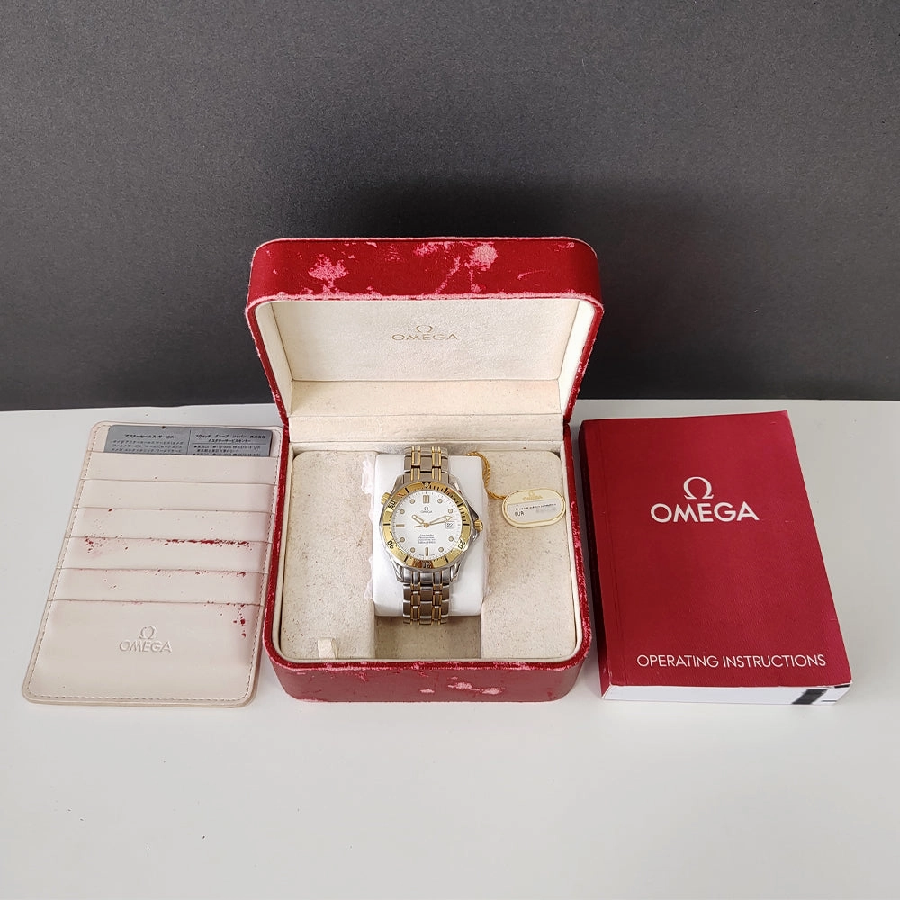 Pre-owned Omega Seamaster Two Tone 1681503 White Dial Box & Service Papers