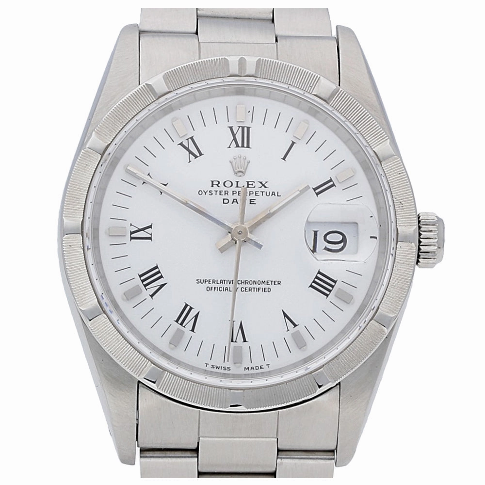 Pre Owned Rolex Oyster Date 34mm Steel Engine Turned Bezel Watch, 15210