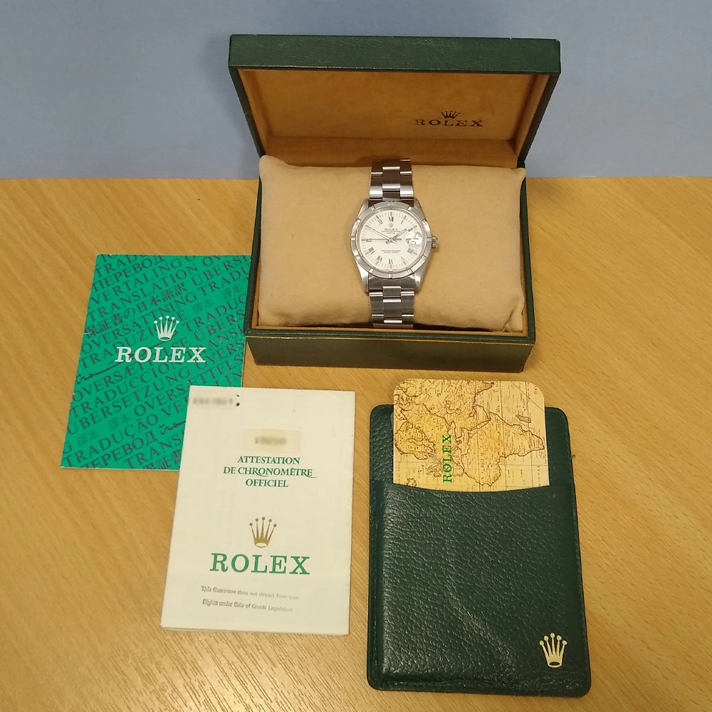Pre Owned Rolex Oyster Date 34mm Steel Engine Turned Bezel Watch, 15210
