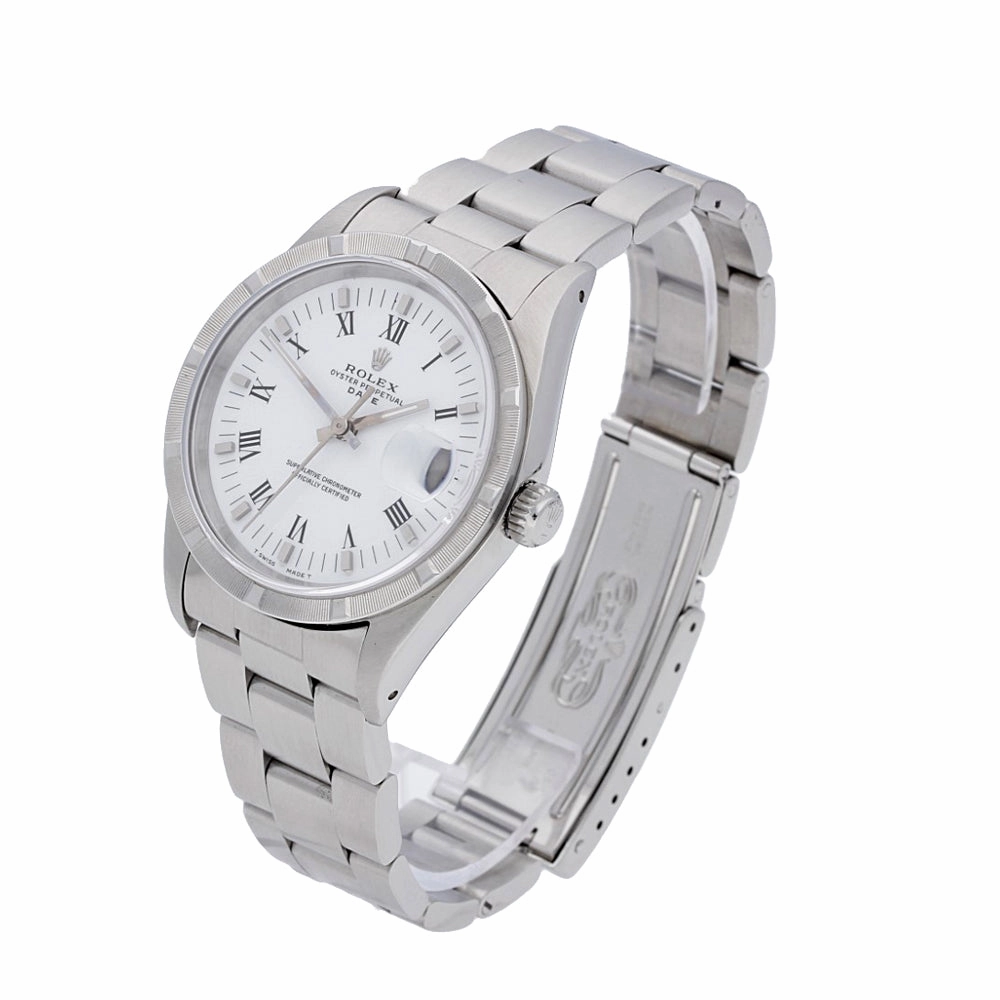 Pre Owned Rolex Oyster Date 34mm Steel Engine Turned Bezel Watch, 15210