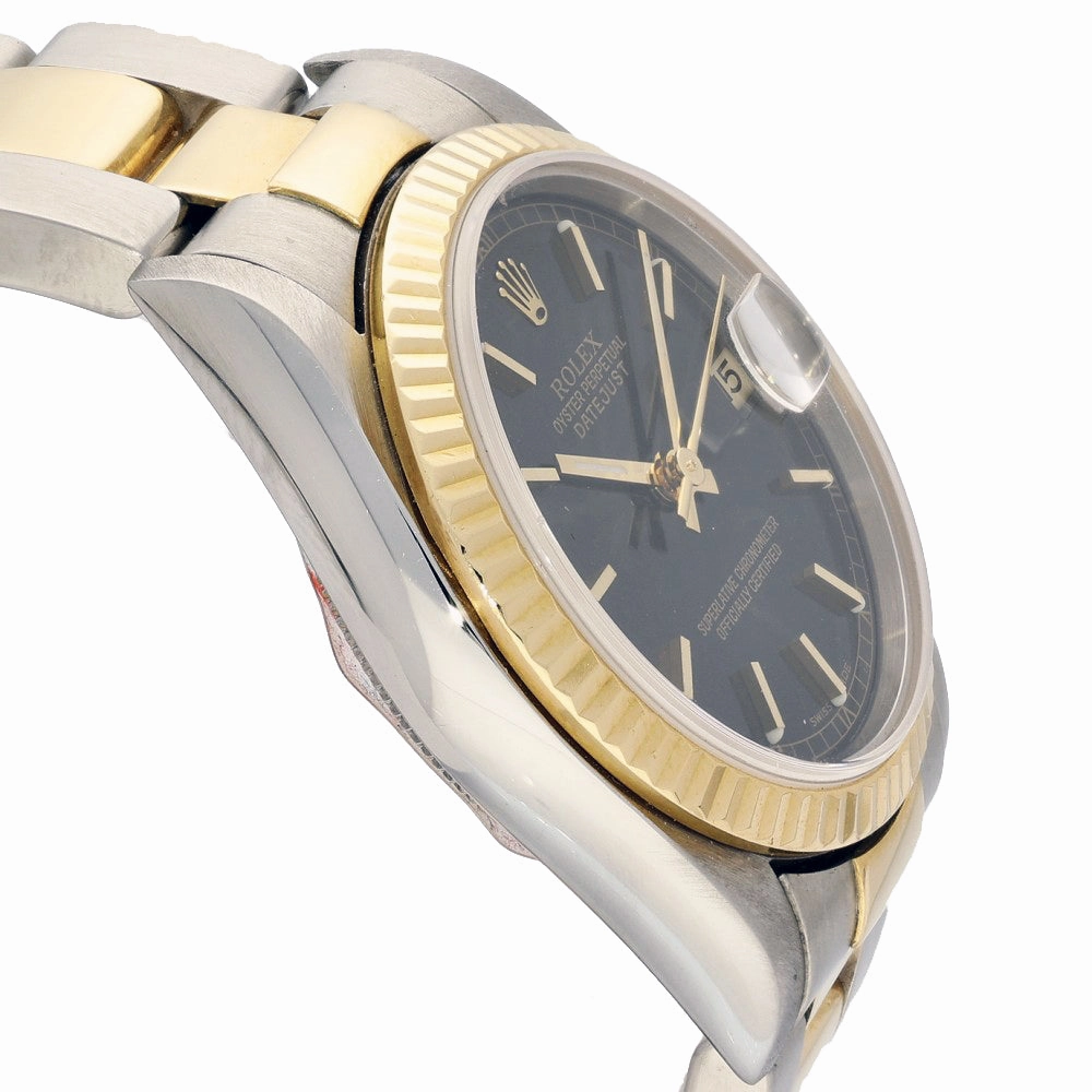 Pre-owned Rolex Oyster Perpetual Datejust 78273 31mm Black Bi-Colour Watch 2001