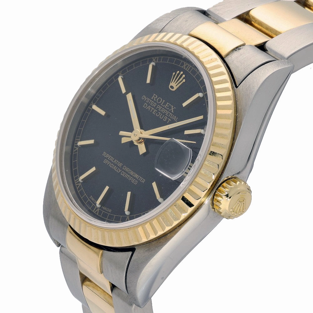 Pre-owned Rolex Oyster Perpetual Datejust 78273 31mm Black Bi-Colour Watch 2001