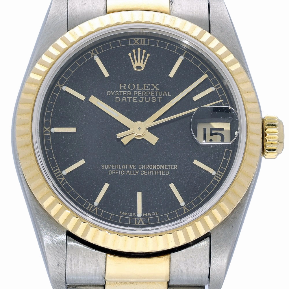 Pre-owned Rolex Oyster Perpetual Datejust 78273 31mm Black Bi-Colour Watch 2001