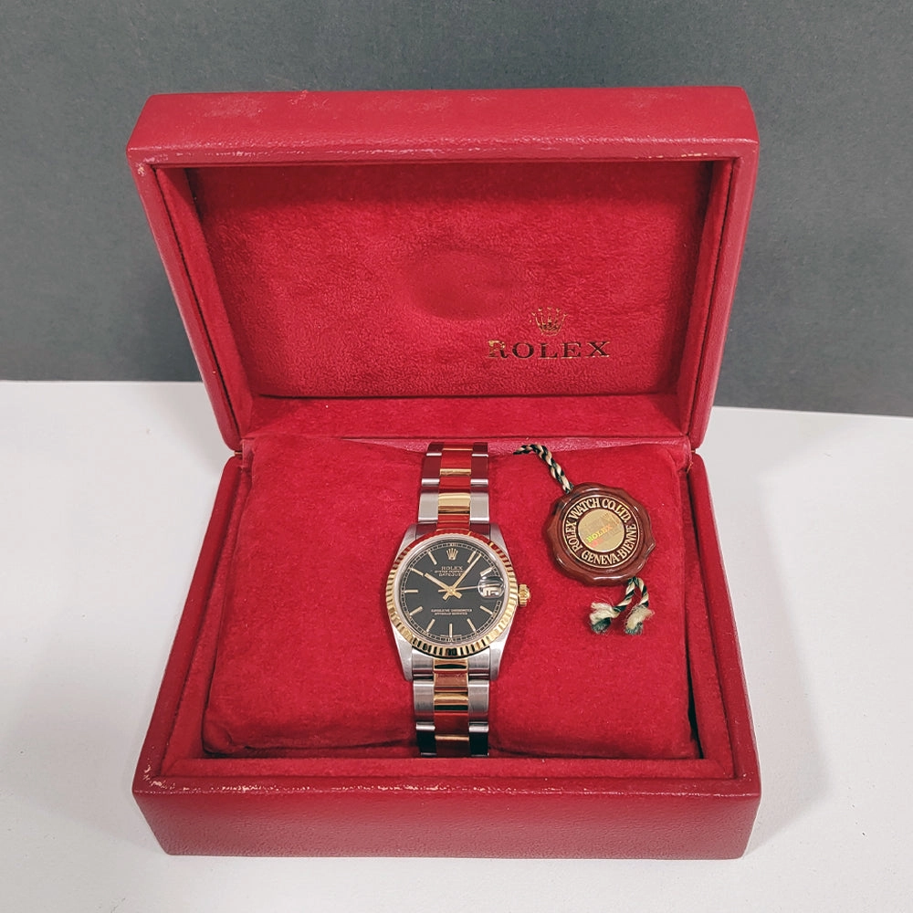 Pre-owned Rolex Oyster Perpetual Datejust 78273 31mm Black Bi-Colour Watch 2001