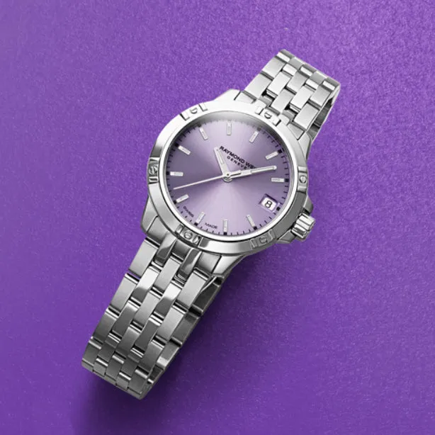 Raymond Weil Tango Classic Ladies Quartz Lavender Dial Steel Date Watch, 30mm 5960-ST-46001