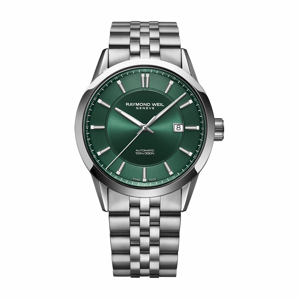 Raymond Weil Freelancer Mens Automatic Green Dial Stainless Steel Bracelet Watch, 42mm 2731-ST-52001