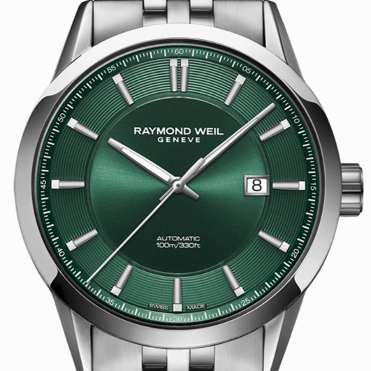 Raymond Weil Freelancer Mens Automatic Green Dial Stainless Steel Bracelet Watch, 42mm 2731-ST-52001