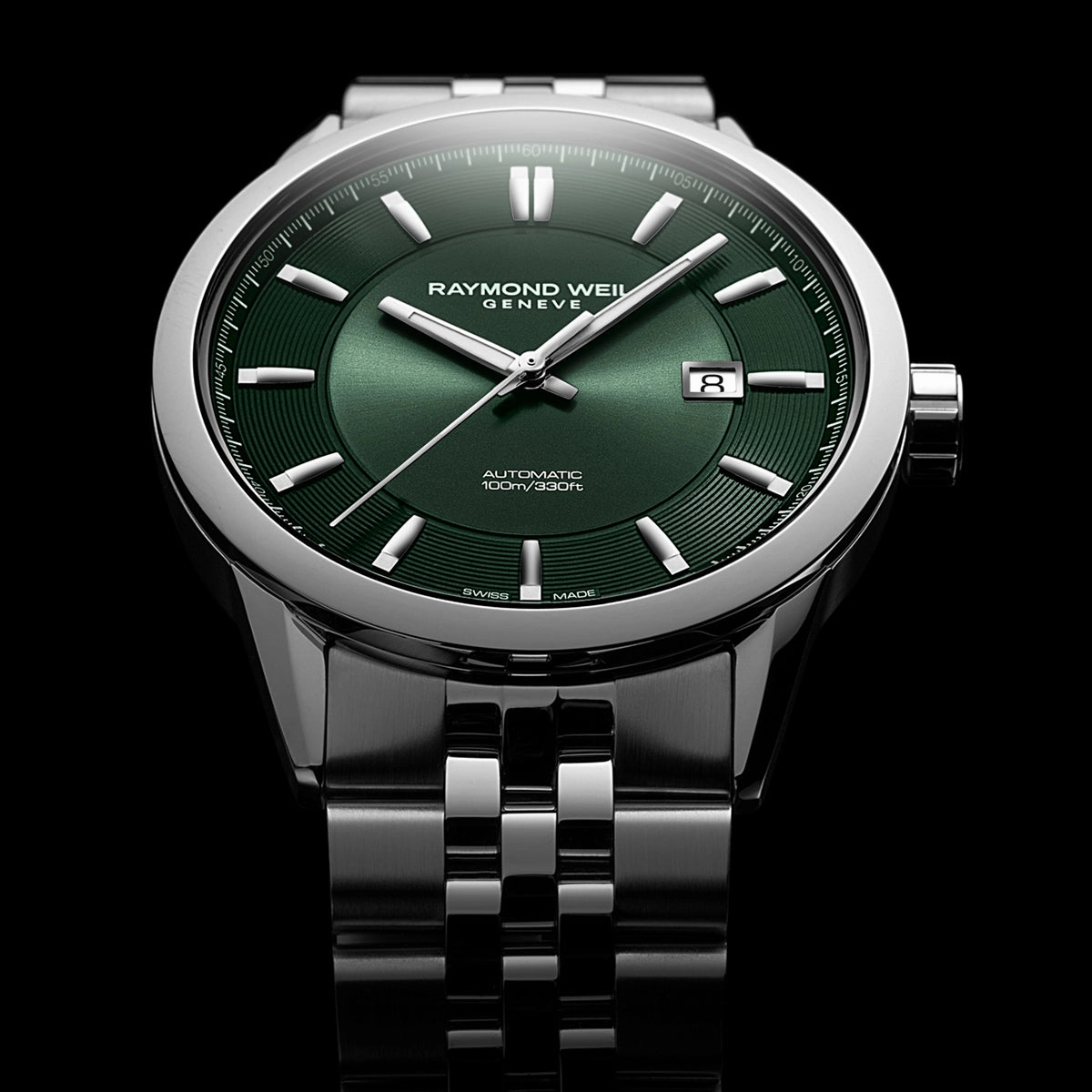 Raymond Weil Freelancer Mens Automatic Green Dial Stainless Steel Bracelet Watch, 42mm 2731-ST-52001