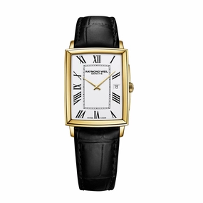 Raymond Weil Toccata Mens Classic Rectangular Gold PVD White Dial Leather Watch, 37 x 29mm 5425-PC-00300