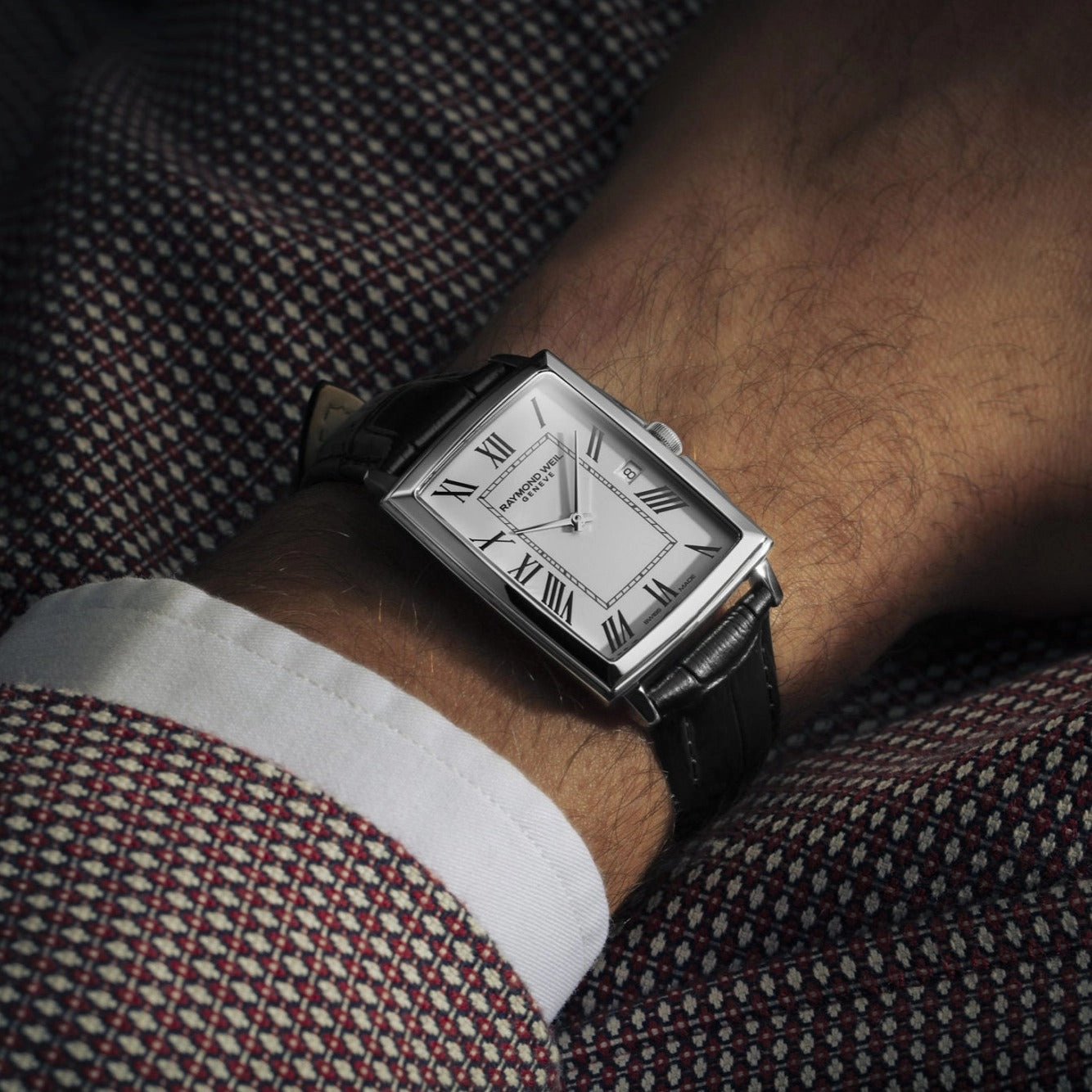 Raymond Weil Toccata Mens Classic Rectangular Stainless Steel Leather Watch, 37 x 29 mm 5425-STC-00300