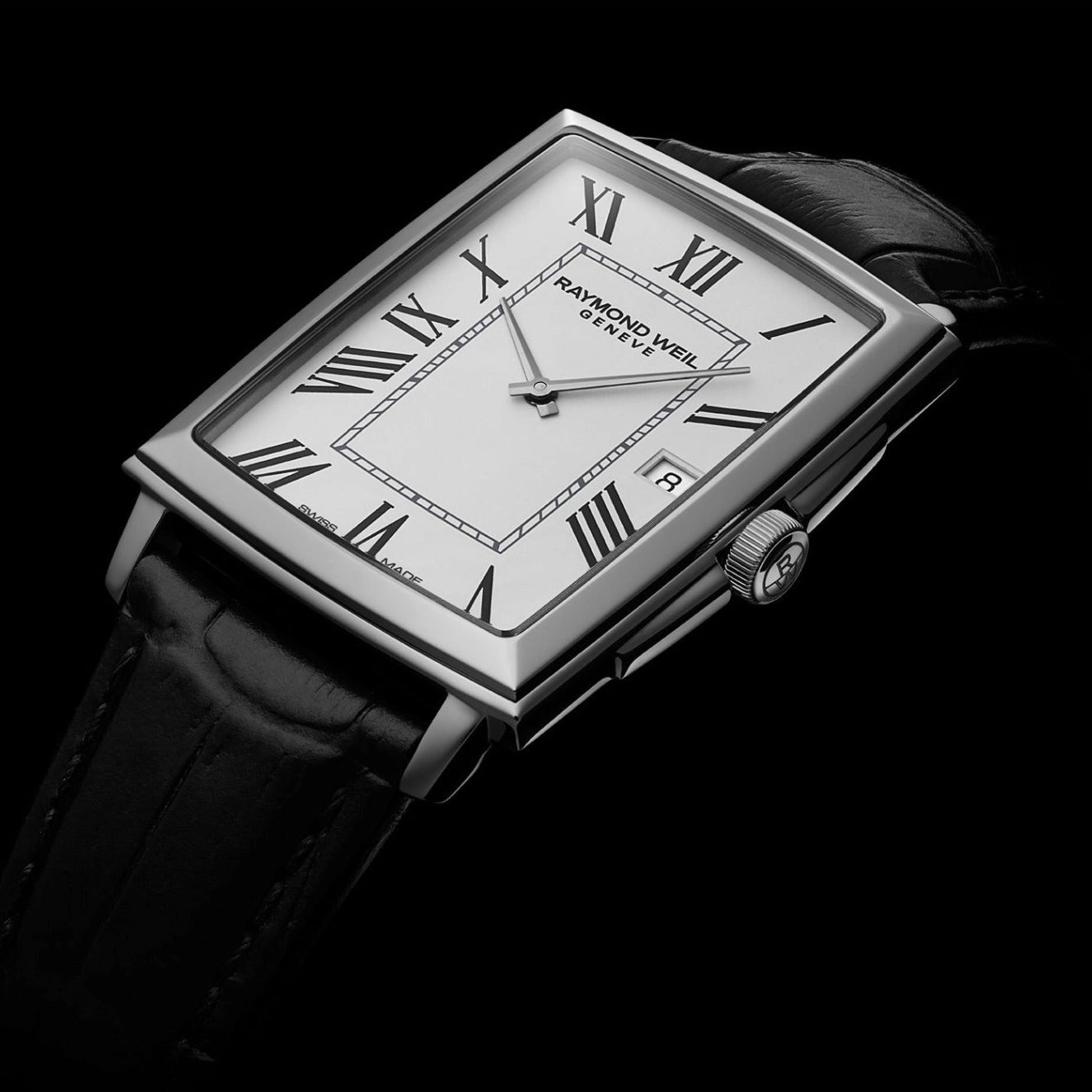 Raymond Weil Toccata Mens Classic Rectangular Stainless Steel Leather Watch, 37 x 29 mm 5425-STC-00300