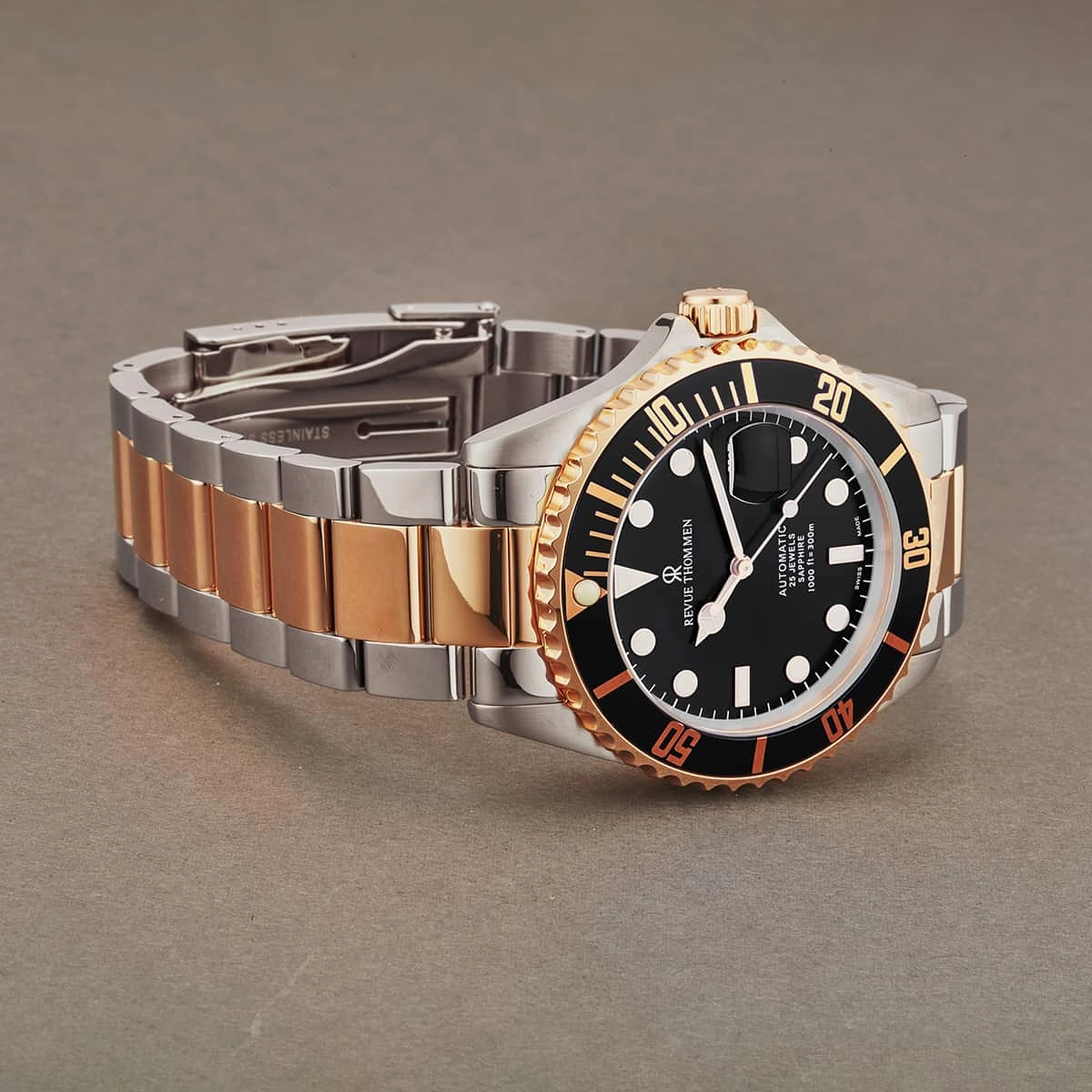 Revue Thommen 17571.2157 'Diver' Black Dial Two Tone Stainless Steel Swiss Automatic Watch