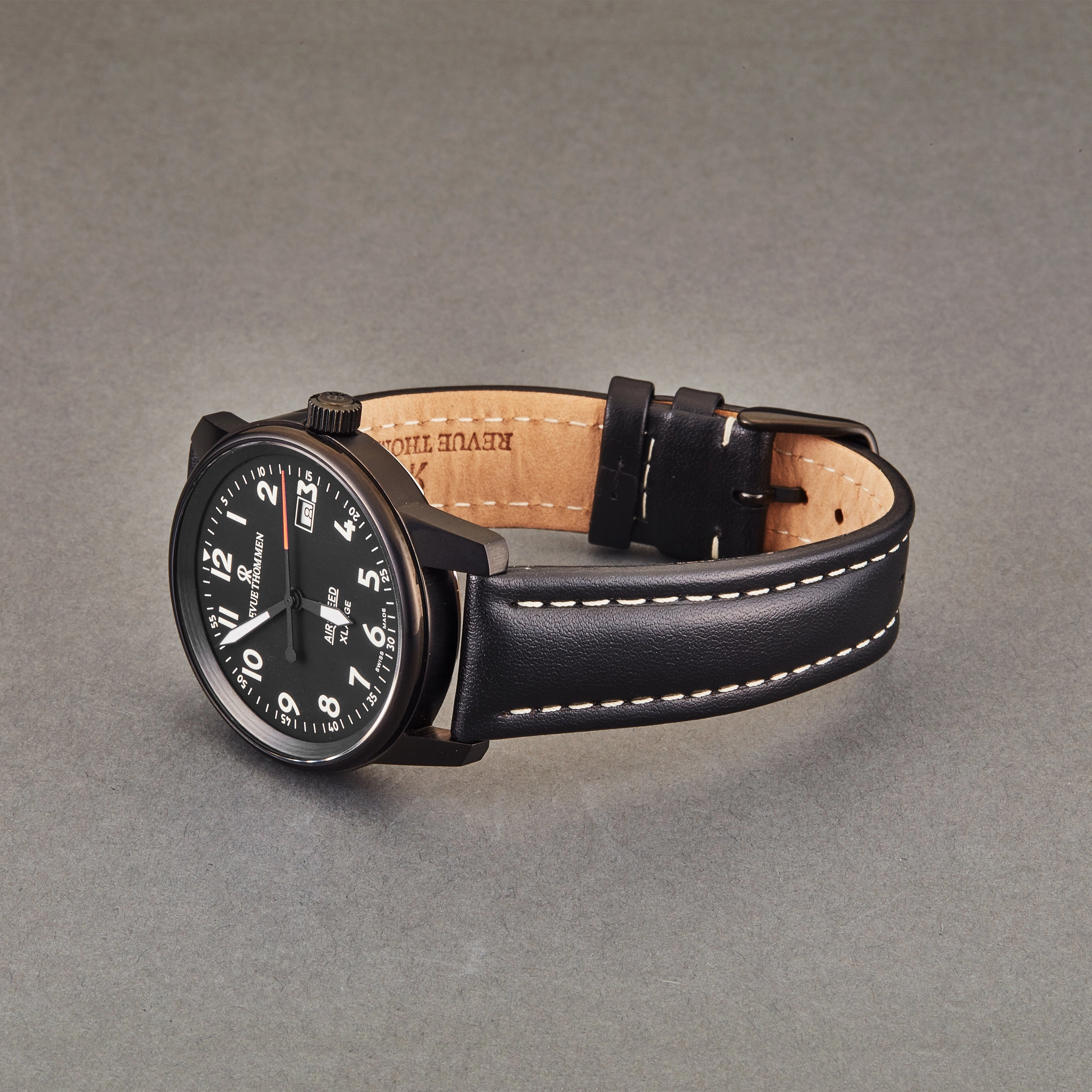Revue Thommen Men's 16052.2577 'Air speed' Black Dial Leather Strap Swiss Automatic Watch