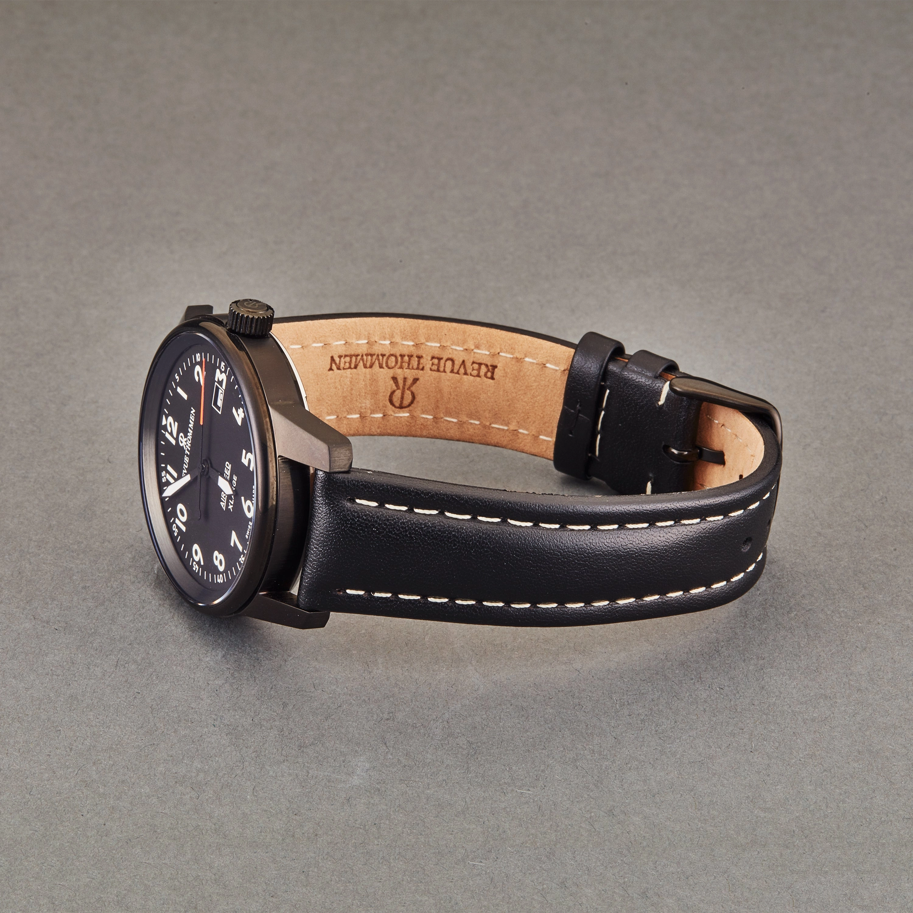 Revue Thommen Men's 16052.2577 'Air speed' Black Dial Leather Strap Swiss Automatic Watch