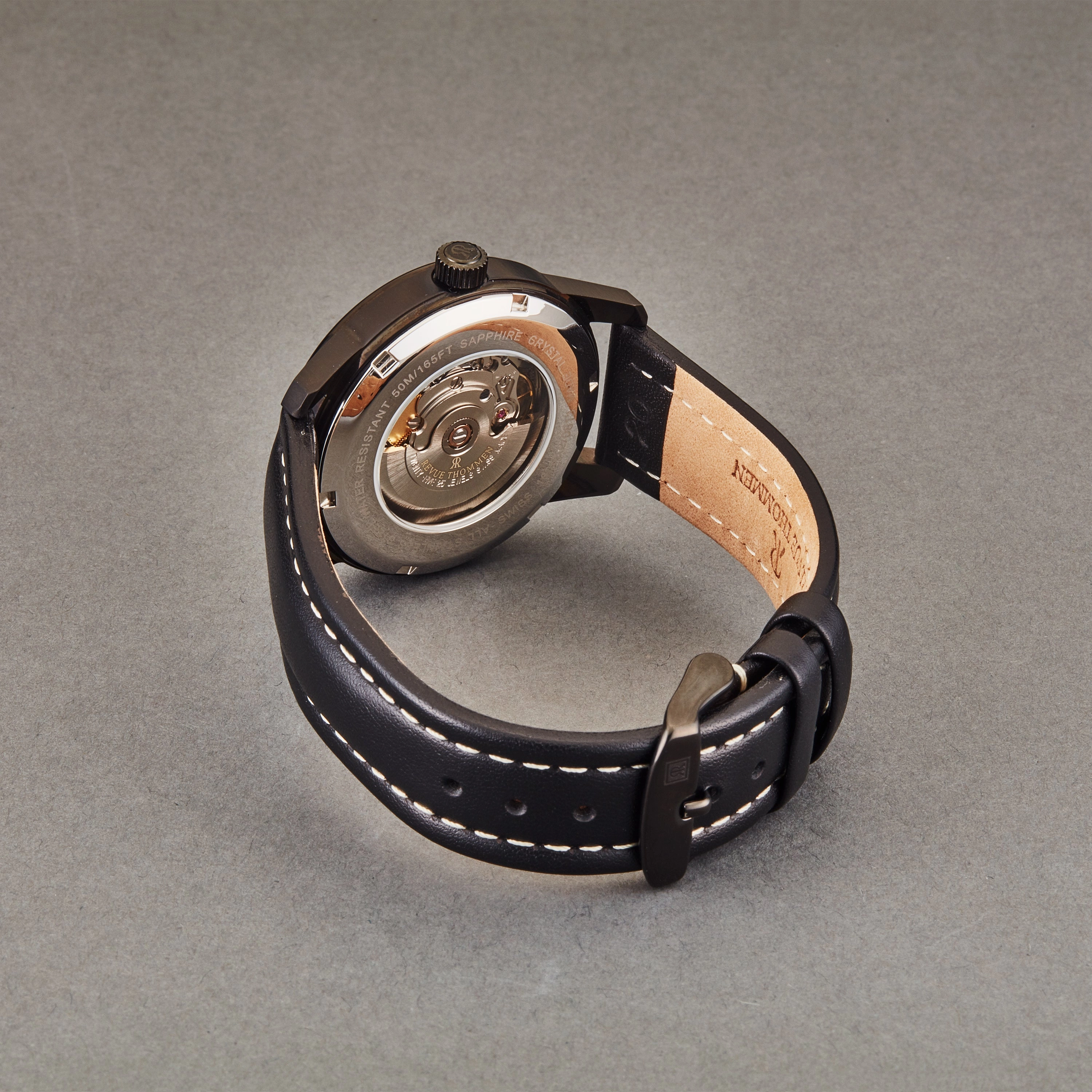 Revue Thommen Men's 16052.2577 'Air speed' Black Dial Leather Strap Swiss Automatic Watch