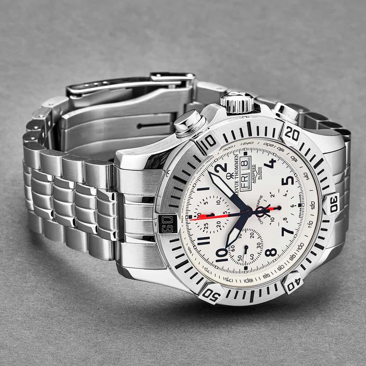 Revue Thommen Men's 16071.6122 'Air speed' White Dial Chronograph Day-Date Watch
