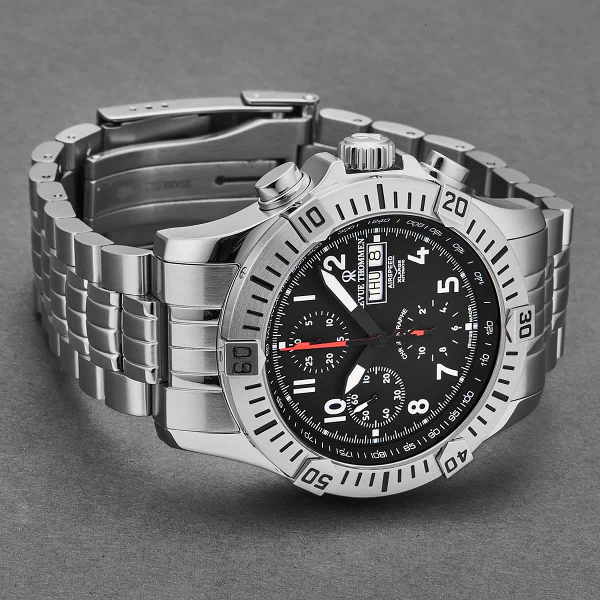 Revue Thommen Men's 16071.6134 'Air speed' Black Dial Chronograph Day-Date Swiss Automatic Watch