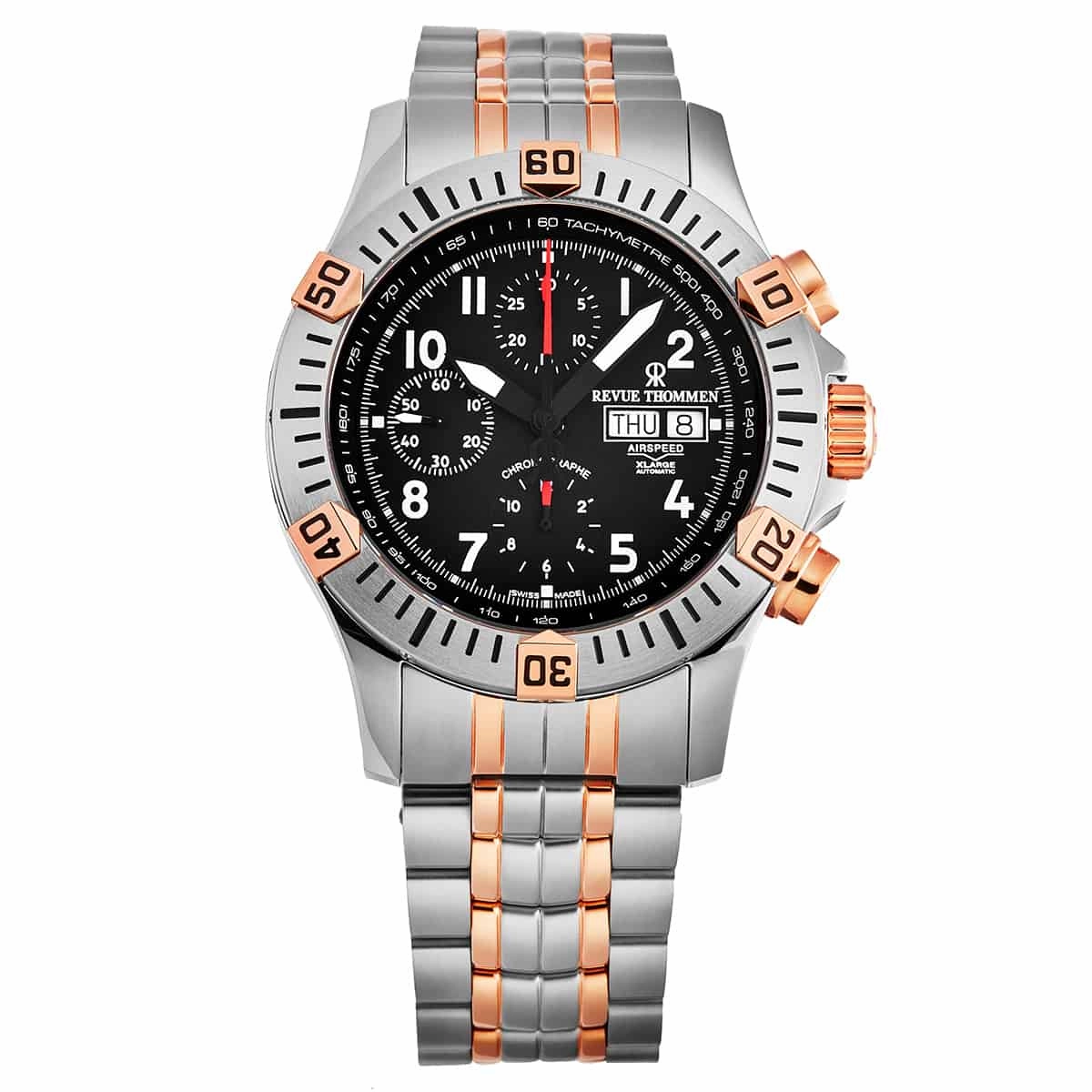 Revue Thommen Men's 16071.6154 'Air speed' Black Dial Chronograph Day-Date Two-Tone Swiss Automatic Watch