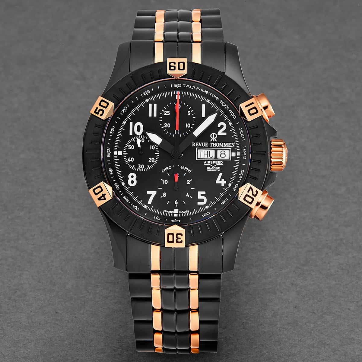 Revue Thommen Men's 16071.6184 'Air Speed' Black Dial Chronograph Day-Date Swiss Automatic Watch