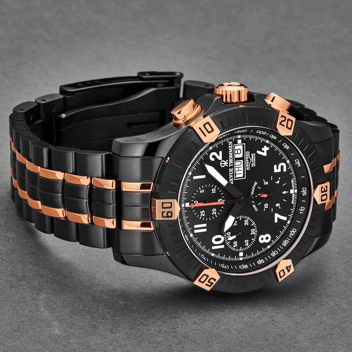 Revue Thommen Men's 16071.6184 'Air Speed' Black Dial Chronograph Day-Date Swiss Automatic Watch