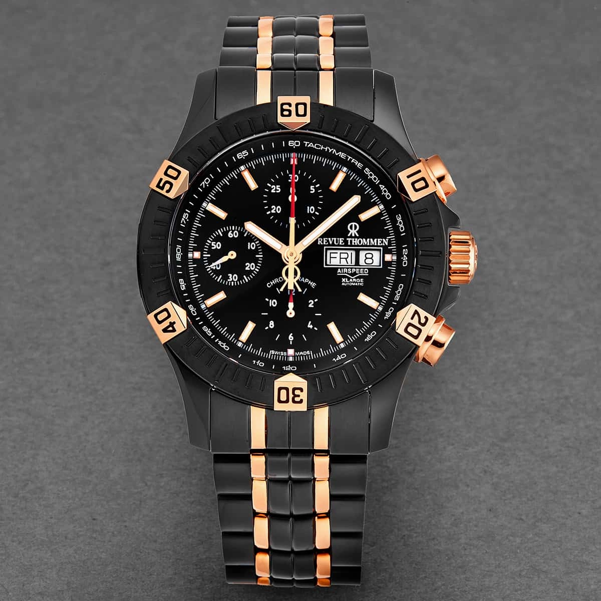 Revue Thommen Men's 16071.6187 'Air Speed' Black Dial Chronograph Day-Date Swiss Automatic Watch
