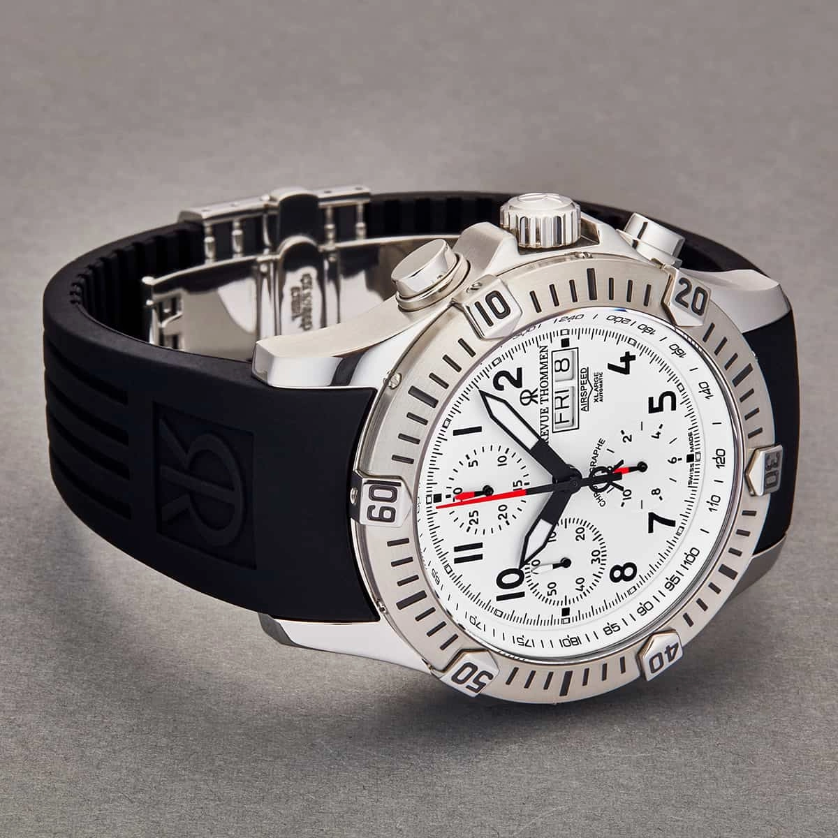 Revue Thommen Men's 16071.6822 'Airspeed' Silver Dial Day-Date Rubber Strap Chronograph Automatic Watch