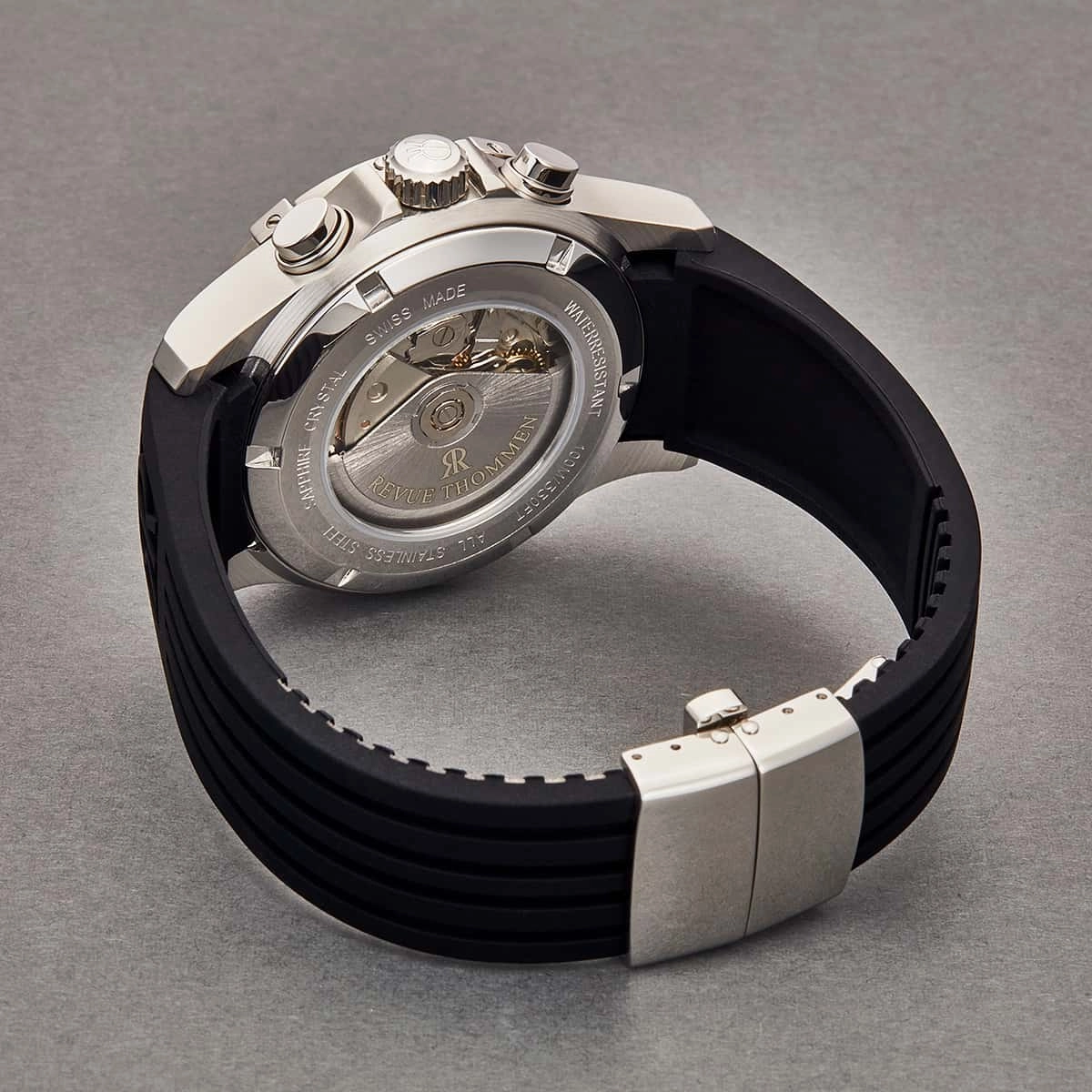 Revue Thommen Men's 16071.6822 'Airspeed' Silver Dial Day-Date Rubber Strap Chronograph Automatic Watch