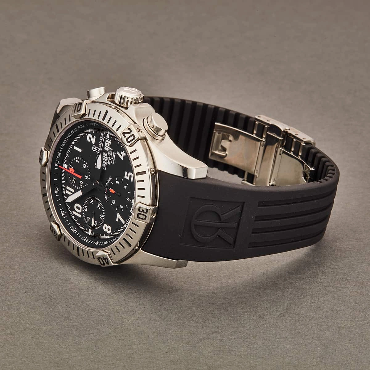 Revue Thommen Men's 16071.6834 'Air Speed' Black Dial Black Rubber Strap Chronograph Swiss Automatic Watch